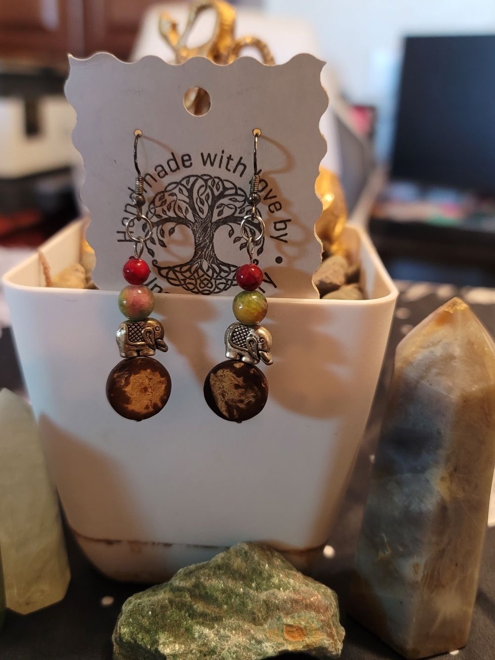 🔥3 For $20 Handmade Multi-Color Bead & Elephant Dangle Earrings